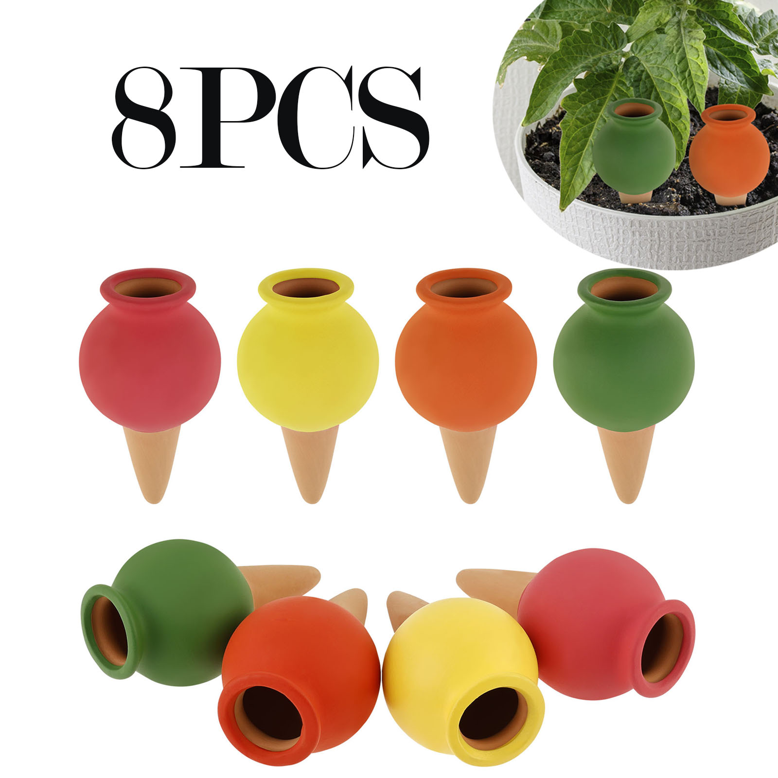Self Watering Insert - 8 個テラコッタ自動散水スパイク粘土植物散水プランターインサート屋内自動植物灌漑装置庭用