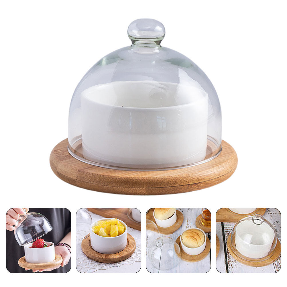 セラミック製サラダボウルセット、クリアガラスドーム蓋付き、天 - Plastic Dome Clear のレビューと価格